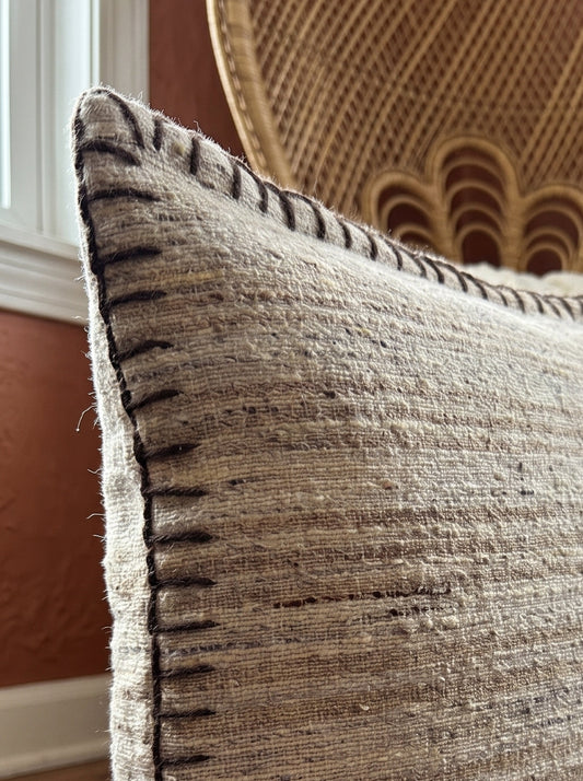 Off White Striped Square Wool Cushion Cover