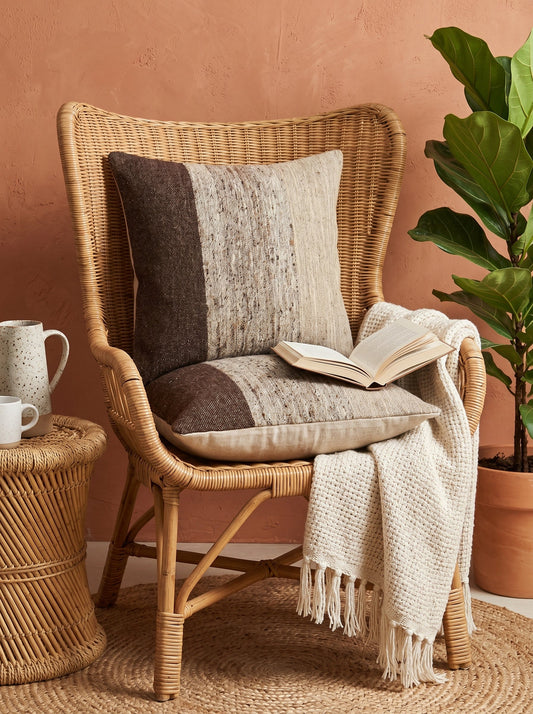 Brown Striped Square Wool Cushion Cover