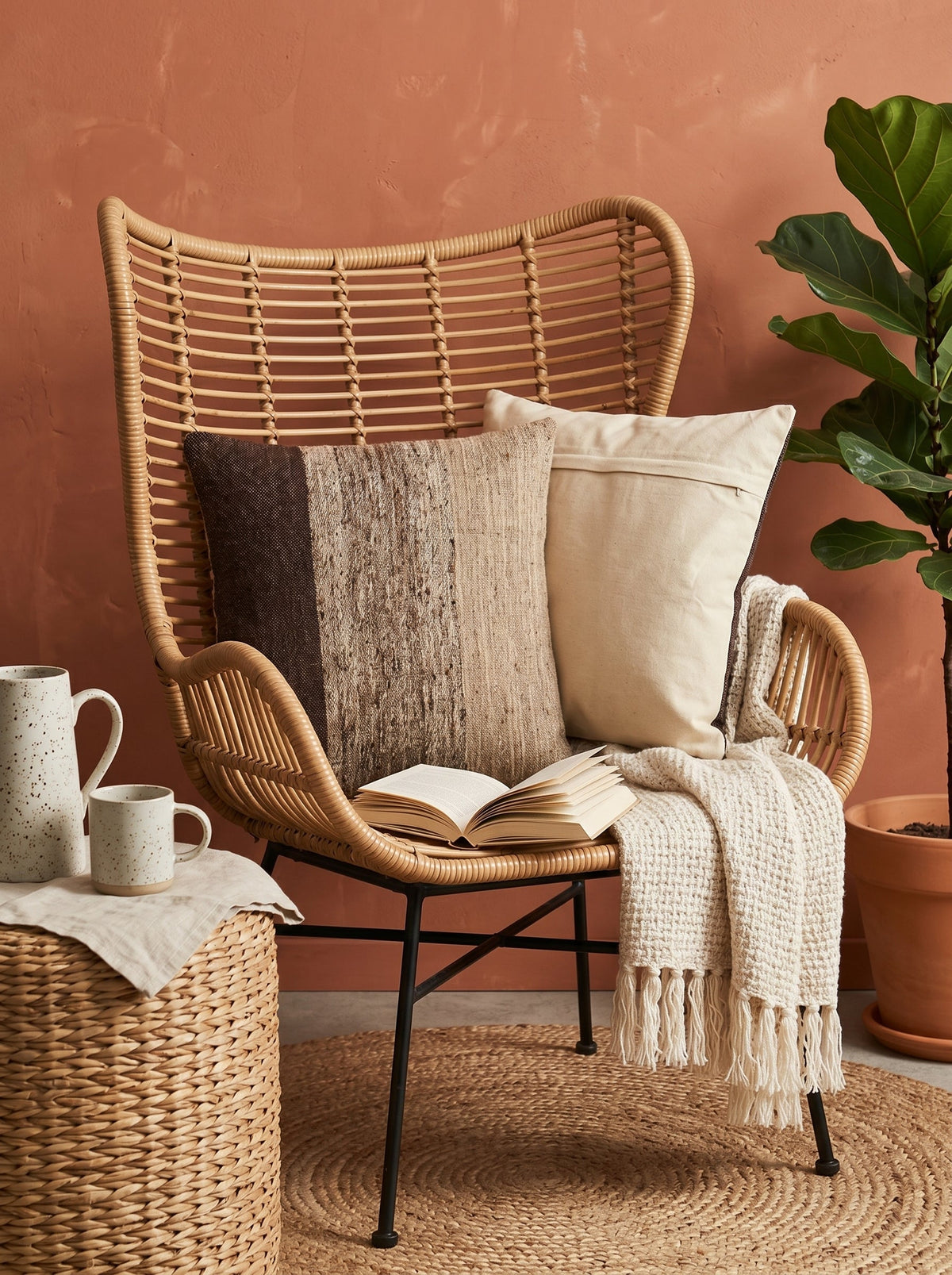 Brown Striped Square Wool Cushion Cover