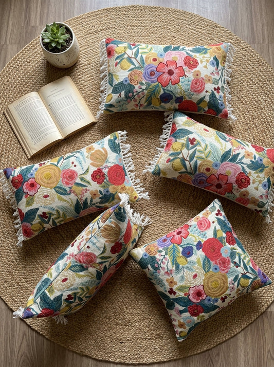 Multi Color Floral Printed Rectangle Cotton Cushion Cover