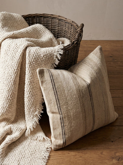 Off White Striped Square Wool Cushion Cover