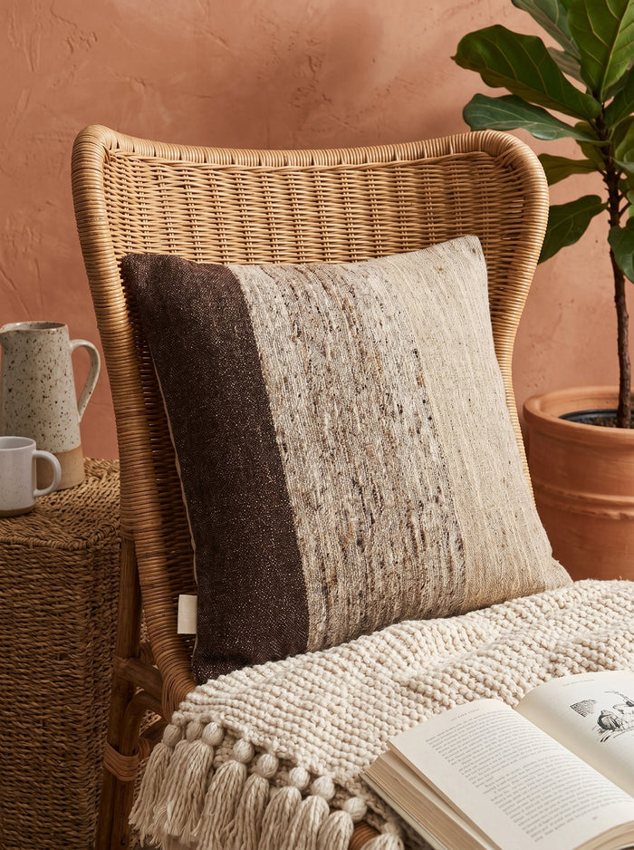 Brown Striped Square Wool Cushion Cover