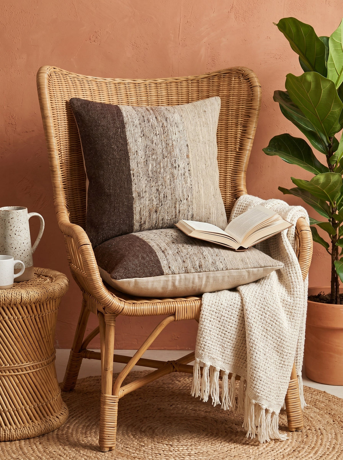 Brown Striped Square Wool Cushion Cover