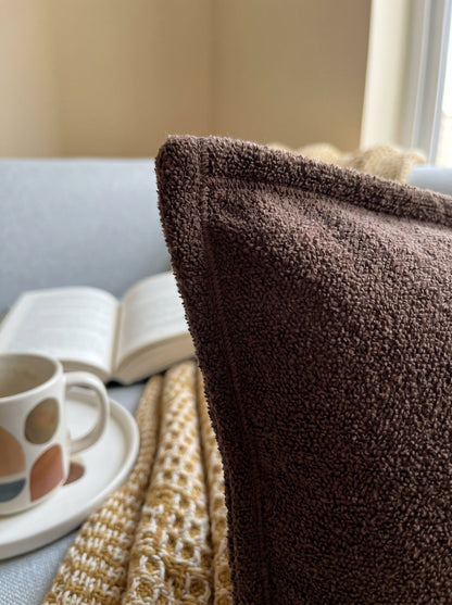 Brown Cotton Square Solid Textured Cushion Cover