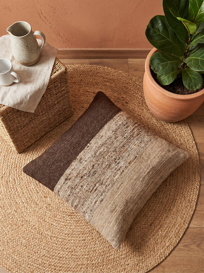 Brown Striped Square Wool Cushion Cover