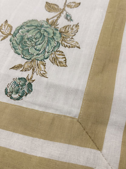 OLIVE HOME White Teal Floral Cotton King Size Fitted Bedsheet Set